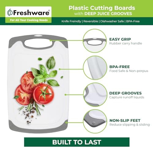 Freshware Cutting Boards for Kitchen, Chopping Board 3-Pack with Different Sizes, Juice Grooves and Non Slip Handles - Reversible, Large Cutting Board Set - Dishwasher Safe - Gray 5