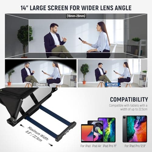 Neewer Teleprompter X14 III with RT113 Remote/App Control, 45° Tilt 14" Beamsplitter All Metal Frame Upgraded Camera Mount QR Plate Compatible with Manfrotto 501PL for iPhone iPad DSLR, Assembly Free 6