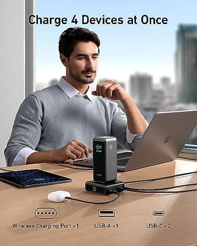 Anker Prime Power Bank 200W, 20,000mAh Portable Charger 3-Port with 100W Charging Base, Smart Digital Display, Compatible with iPhone 16/15/15 Plus/15 Pro/15 Pro Max/14 Series, MacBook, Samsung, Dell 6