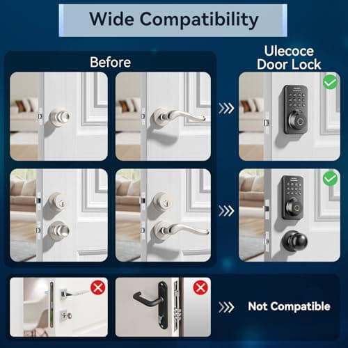 Ulecoce Fingerprint Keypad Deadbolt with Handle Set, Keyless Entry Door Lock, Door Locks for Front Door Lock Set, App Control, Auto Locking, Easy to Install, Matte Black 8