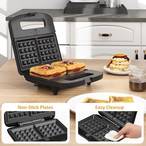 Sunvivi Waffle Iron, Panini Press Grill and Sandwich Maker Set, 3 in 1 Electric Sandwich Press with Removable Non-Stick Plates, Indicator Lights & Cool Touch Handle 750W 5