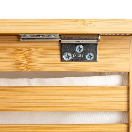 Household Essentials Bamboo and Cotton Double Laundry Sorter with Lid and Removable Cotton Bags, Natural 8