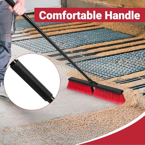 24" Push Broom with 63" Long Handle, Heavy Duty Broom for Floor Sweeping, Stiff Bristles Broom Brush for Workshop, Garage, Concrete, Patio and Deck 6