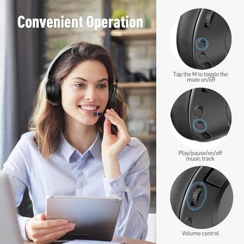 COOSII H300 Wireless Headphones Bluetooth with Microphone, Over Ear Headsets with USB Dongle & Mute, Environmental Noise Cancelling Retractable Mic for Work Office Meeting Laptop Computer (Black) 6