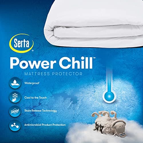 Serta Power Chill Full Size Waterproof Mattress Cover, Soft and Breathable Cooling Mattress Protector, 15" Elastic Deep Pocket for Secure Fit, White 5