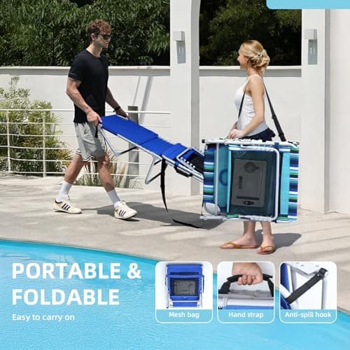 Yestomo 3-in-1 Sun Tanning Chair with Face Holes, Breathable Chaise Lounge Chair Outdoor, 5-Position Recliner, Lay Flat, Folding Side Table, Removable Pillow, Max 330lbs, Beach, Patio, Camping, Blue 7