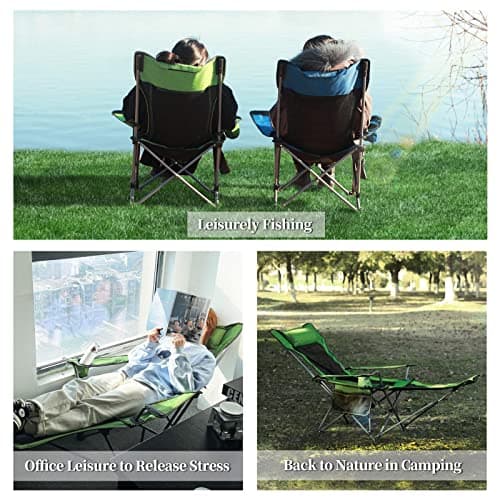 KEFOMOL Camping Lounge Chair, Portable Reclining Camping Chair, Folding Camping Chair with Footrest,Headrest & Storage Bag,Mesh Recliner with Backpack, 330lbs Weight Capacity (Green) 5