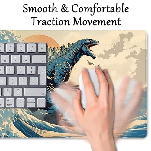 ProbTis Japanese Mouse Pad, Kanagawa Great Wave Mouse Pad, XXL Anime Gaming Keyboard Mat, Stitched Edges Rubber Base, XXL Big Extended Desk Protector for Home Office, 35.4”x15.7” (Sea Wave - Monster) 7