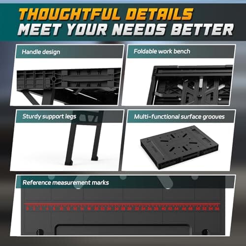 ONCUPID Express Folding Work Table, Easy Setup Portable Folding Work Table & Portable Folding Workbench, 34" W x 25" D x 31" H Lightweight Versatile Clamping Worktable for Garage/Wood Shop (Black) 3
