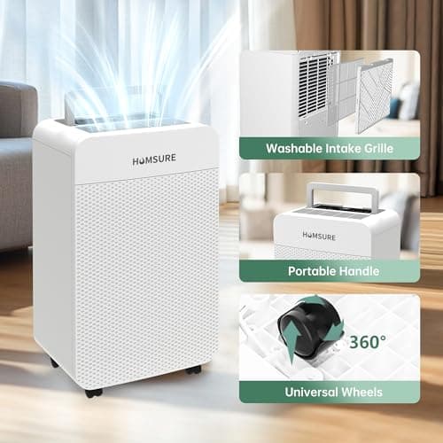 HUMSURE 4500 Sq. Ft 80 Pints Dehumidifier for Basement and Home, Bathroom, Bedroom, Equipped With Drainage Hose, Automatic Defrosting, 24-Hour Timer Function 8
