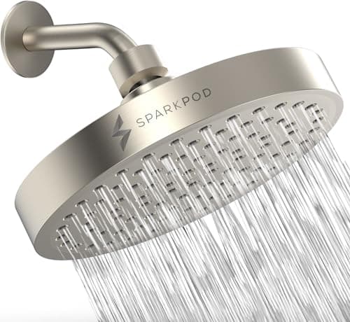SparkPod Shower Head - High Pressure Rain - Premium Quality Luxury Design - Easy Clean Adjustable Replacement for Your Bathroom Shower Heads (Elegant Brushed Nickel, 6 Inch Round)