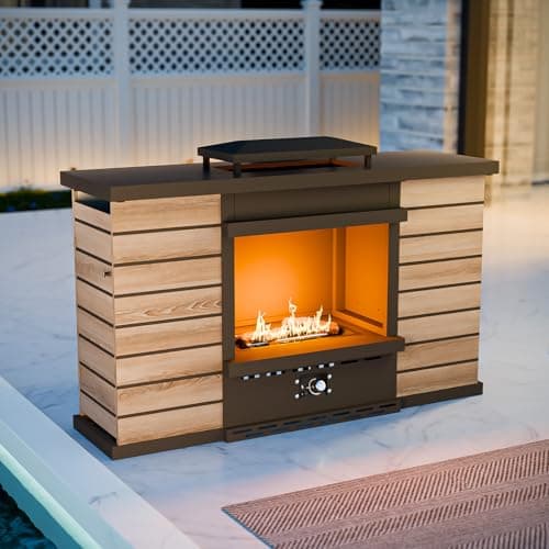 COOS BAY Smokeless 50,000 BTU Propane Fire Pit, Outdoor Gas Fireplace with Hidden Tank Storage for Patio, Deck, Backyard Heating, Gray/Tan 5