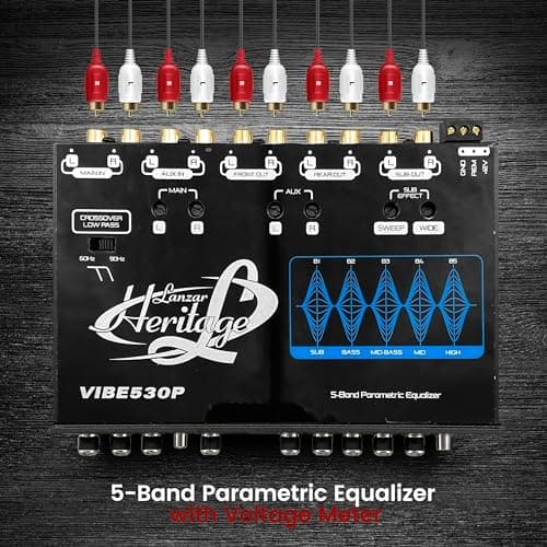 Lanzar Parametric Equalizer with Subwoofer - 9 Volt RMS Pre-Amp Output with Voltage Meter, Subwoofer Gain Control & Bass Driver, 3 Input Sources Selectable, Pre-amp Line Aux Inputs Via RCA Jacks 6