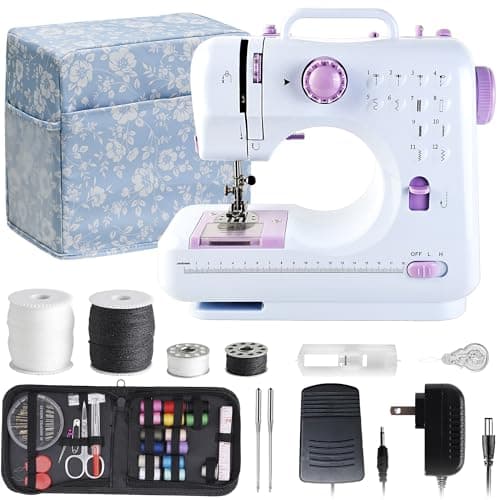 Sewing Machine for Beginners & Kids, Mini Portable Sewing Machines with 12 Built-in Stitch Patterns, 2-Speed Foot Pedal, Perfect for Teaching Daughter Granddaughter to Sew(Purple White)