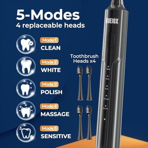 KUEIOX Electric Toothbrush with Water Cordless Flosser, 320ML Portable Travel Water Dental Flosser for Teeth with 5 Modes & 6 Jet Tips & IPX7 Waterproof for Teeth Cleaning and flossing (Black) 5