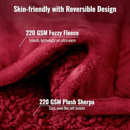 Uttermara Weighted Blankets for Adults Full Size, 15lbs 48x72 inches Blanket with Soft Warm Plush Sherpa Fleece, Washable Thick Heavy Throw for Sleep, Anxiety and Calming, Red 2
