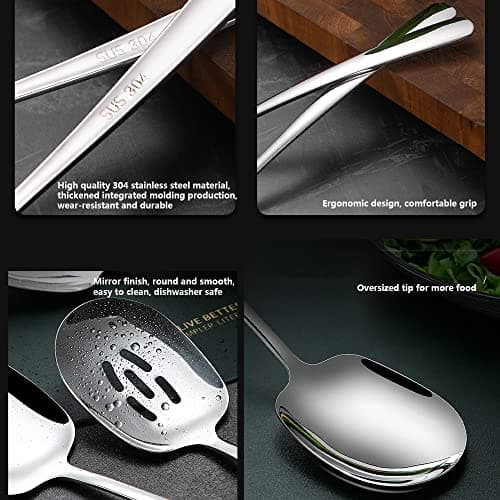 SIAIQIANG Extra Large Serving Spoons Set,18/8 Stainless Steel Slotted Spoon and Serving Spoon,9.8 Inch Buffet Spoons Set,Tabletop Flatware Utensil (2pack) 6