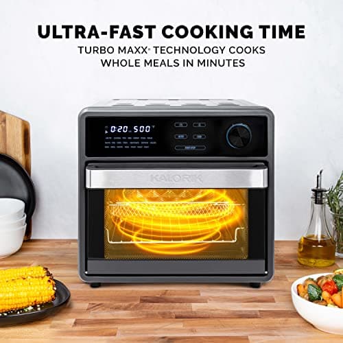 Kalorik MAXX® Touch 16 Quart Air Fryer Oven, 9-in-1 Air Fryer Toaster Oven Combo, 21 presets, 500°F, 5 Accessories, Recipe Book, 1600W, Black Stainless Steel, AFO 47804 BK 7