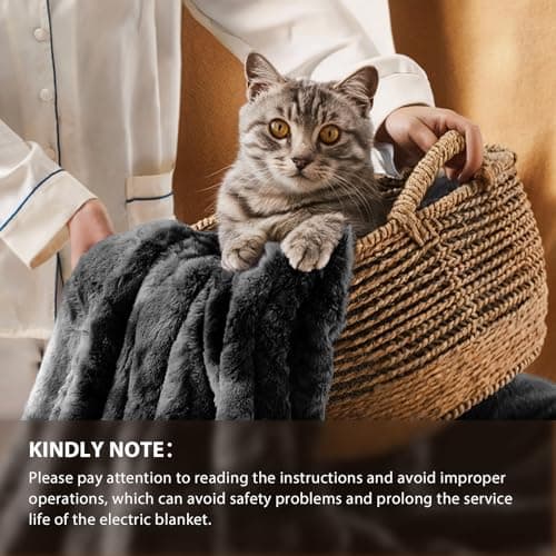 Homemate Heated Blanket Electric Throw - 50"x60" Heating Blanket Throw 1/2/4/6/8 Hours Auto-Off 10 Heat Levels Over-Heat Protection Luxury Faux Fur Sherpa ETL Certification 6