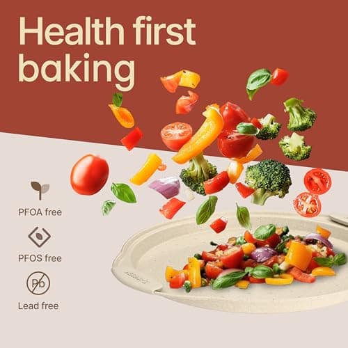 Bakken Pizza Baking Pan - Round Perforated Carbon Steel Pan with Non-Stick Marble Coating, Oversized Silicone Handle, Dishwasher Safe, High-Temperature Resistant, Durable & Easy Cleanup White, 2 Pack 5