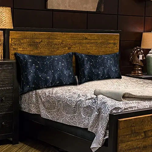 MANSPHIL 100% Mulberry Silk Pillowcase for Hair and Skin, Black Galaxy Pattern - Premium 22 Momme Charmeuse Silk Pillow Cases Cover, Queen Size/20" x 30", Hidden Zipper 7