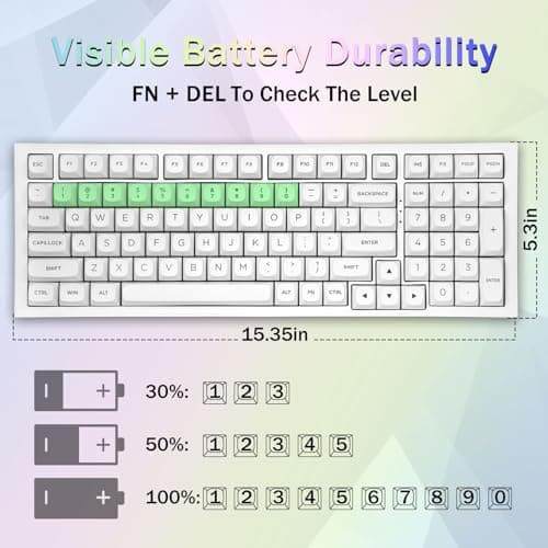 Redragon K723 Wireless Mechanical Gaming Keyboard Creamy, Bluetooth/2.4G/USB-C Wired, RGB Backlit, Hot Swappable Pre-lubed Linear Switches, 96% Custom Gasket Structure for PC/Mac/PS/Xbox,White 7