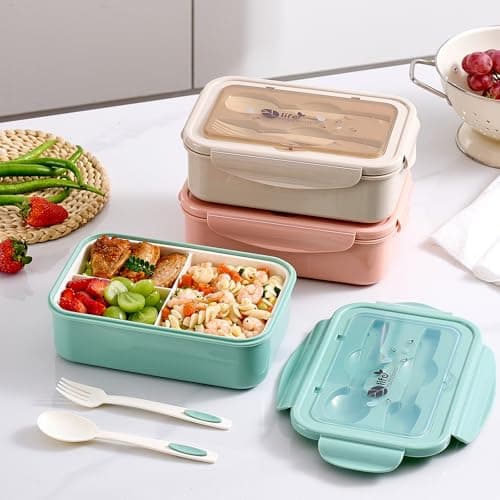 Mfacoy 3 Pack Bento Boxes for Adults/Kids, 1100 ML Bento Lunch Box With Spoon & Fork, Lunch Box Containers, Bento Box for Dining Out, Work, Picnic, BPA-Free, Microwave & Dishwasher Safe 7