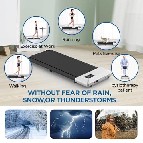 MJWW Walking Pad Treadmill Under Desk，2.5 HP Portable Treadmill for Home and Office，Compact Mini Treadmill，Ultra Quiet with Remote Control and LED Display，300 LBS Capacity, Large, Whtie 6