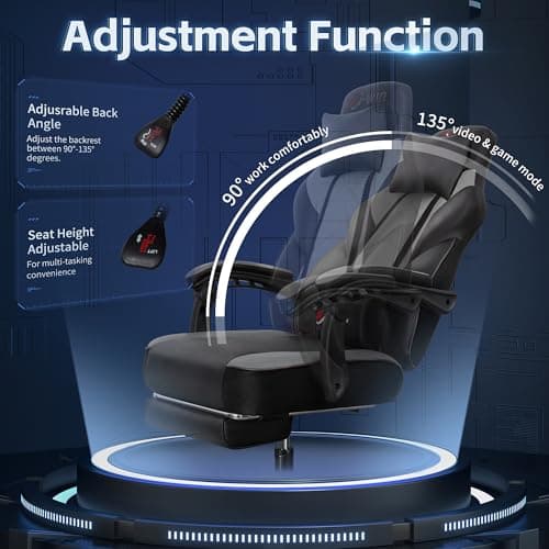 DL-win Gaming Chairs for Adults, Computer Chair with Footrest and High Back, Big and Tall Gamer Chair's with Massage Lumbar Support, 360° Swivel Height Adjustable Gaming Chair, Grey 8