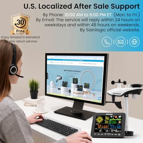 Sainlogic Weather Stations Wireless Indoor Outdoor SA6, Weather Station with Rain Gauge and Wind Speed, Weather Forecast, Temperature, Air Pressure, Humidity, Moon Phase, Alarm Clock(No WiFi) 8