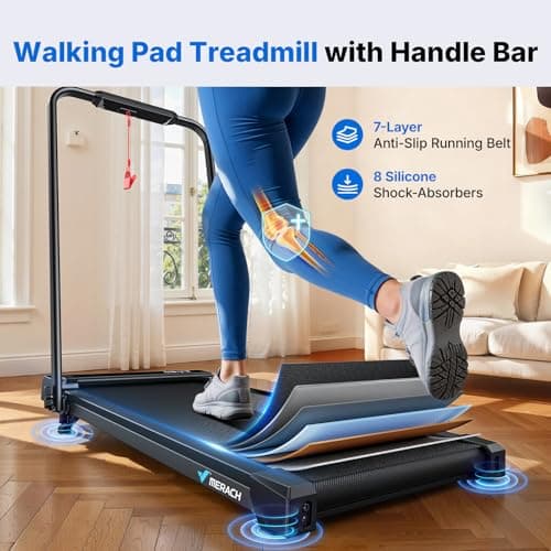 MERACH Walking Pad Treadmill with Handle Bar and 6% Incline, 7.6MPH 2 in1 Folding Treadmill for Home, 3.0HP Easy Store & Foldable Walking Pad with Incline, LED Screen, APP, 300Lbs Capacity 7
