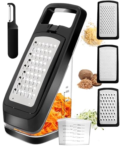 BASSWOOD Cheese Grater with Container - Box & Lemon Zester - Stainless Steel Food Grater