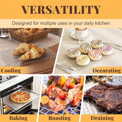 Cooling Racks for Cooking and Baking - 2 PCS 10" x 15" Grid Wire Baking Rack for Oven Cooking, Baking, Grilling, Roasting - Dishwasher Safe Bacon Rack - Fits Jelly Roll Cookie Sheet Pan 6