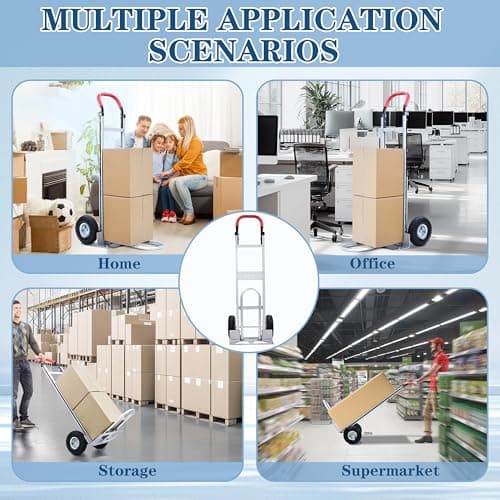 TEUWXLO Aluminum Alloy Hand Truck with U-Shaped Handle, 2 Rubber Wheels, 600 lb Capacity, Ext endable Base Plate - Suitable for Warehouse, Office, Home & Multiple Usage Scenarios 7