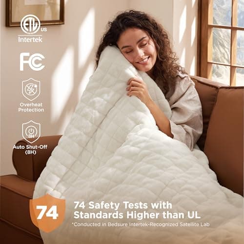 Bedsure Electric Blanket King Size - Dual Control Heated Weighted Blanket King with 10 Heat Settings, Fast Heating with 10 Time Settings (100x90 inches, Ivory) 6
