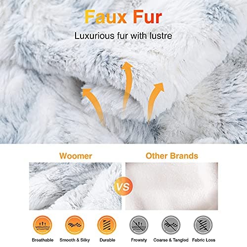 WOOMER Heated Blanket Throw 50" x 60", Electric Blanket Throw with 4 Heating Levels & 4H Auto Off, ETL Certified, Marble Blue Double-Sided Faux Fur, Over-Heat Protect, Machine Washable 7