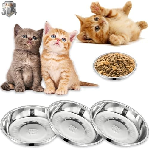 3Packs Cat-Bowls Cat Food Bowl - Thickened 6.2 Inch 304 Stainless Steel Cats Feed Bowl for Indoor Cats Shallow and Wide Whisker Fatigue Relief Pet Feeding Plates for Kitten Puppy Small Dog