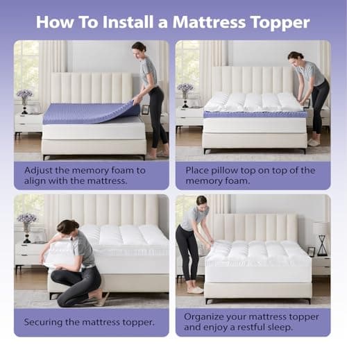 downluxe 4 Inch King Memory Foam Mattress Topper Pro Dual Layer 2 Inch Cooling Gel Egg Crate Memory Foam Plus 2 Inch Pillow Top Medium Firm with Deep Pocket 6