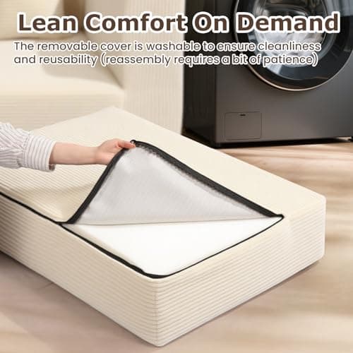 cidludto Convertible Sofa Bed, 3 in 1 Loveseat Folding Couch Bed Foldable - Chaise Lounge Chair & Floor Futon Sleeper, Corduroy Pull Out Sofa Bed with 4 Pillows for Living Room, Beige 6