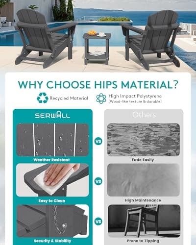 SERWALL Folding Adirondack Chair for Patio Garden Outdoors Fire Pit- (Folding Gray) 11