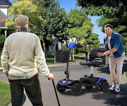 Folding Mobility Scooter for Seniors 4 Wheel Scooter for Adults Electric Medical Scooter Compact for Travel - Electric Powered Wheelchair Device - Compact Heavy Duty Mobile (Light Blue) 8