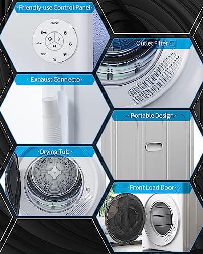 TABU Portable Washer and Dryer Combo, 17.6LBS Full-Automatic Washing Machine with Drain Pump & Compact 13LBS Dryer with Stainless Steel Inner Tub(White) 8