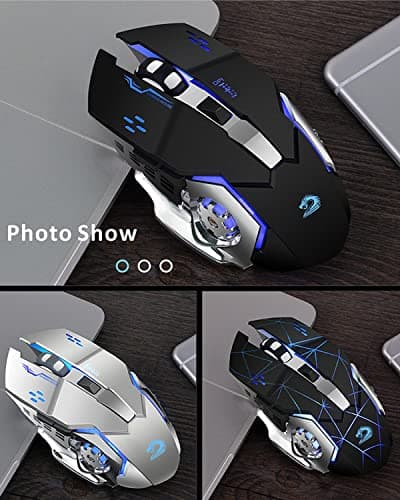 Uciefy Q85 Rechargeable Wireless Gaming Mouse, 2.4G LED Optical Silent Wireless Computer Mouse with 4 LED Light, 3 Adjustable DPI, Ergonomic Design, Auto Sleeping (Silver) 9