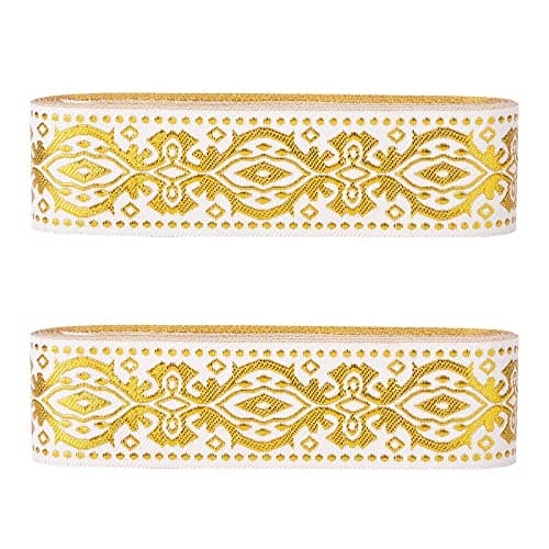 PH PandaHall 14 Yards Gold Ethnic Jacquard Ribbon, Emobridered Woven Ribbon Boho Fabric Sewing Woven Ribbon Floral Trim Fringe Decor Trim for DIY Clothing Curtain Embellishment Decoration 1.3 Inch