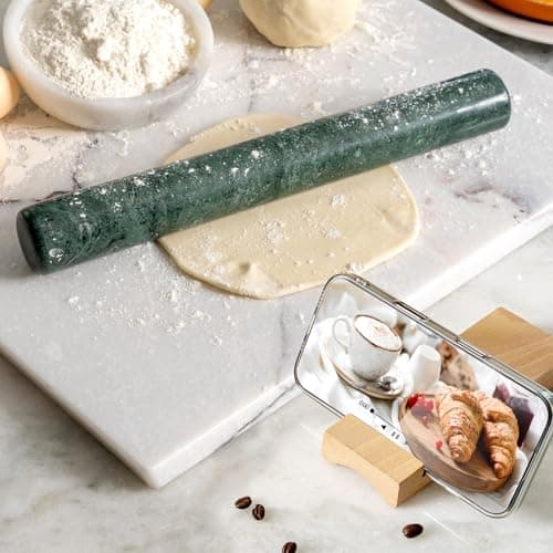 Erongoo Marble French Rolling Pin for Baking, 12 Inch Non Stick Polished Rolling Pin for Dough, Heavy Dough Roller for Fondant Pizza Pie Crust Cookie Pastry Bread, Kitchen Baking (Indian Green) 7