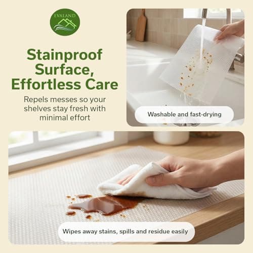 EVALAND Shelf Liners for Kitchen Cabinets Non-Adhesive 17.7" x 33 FT Clear Drawer Liner Non Slip, Washable Cabinet Liner, Waterproof Shelf Liners for Cabinets, Refrigerator Bathroom Pantry Cabinet Mat 6