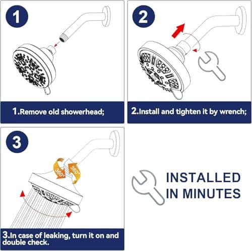 TRJIKAG High Pressure Shower Head, 7-Spray Mode Adjustable Showerhead with 4-Inch Round Head, High Flow Handheld Shower for Low Water Pressure, Easy Install & Clean, Round Chrome 5