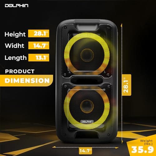 Party Speaker Dolphin Bluetooth SP-2100RBT-G - 10” Dual Woofers, Strong X-Bass, Sound-Activated LED, TWS, Extended Battery Life - Huge Bluetooth Party Speaker for Indoor & Outdoor Use - Black 9