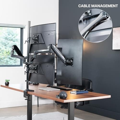 VIVO Quad Pneumatic Monitor Mount for 4 Screens up to 32 inches, Fully Adjustable, Heavy Duty Desk Stand with C-Clamp, Black, STAND-V400G 9