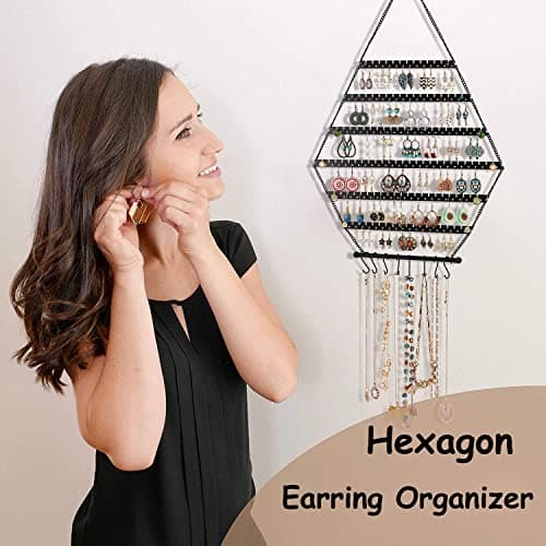 handrong Hanging Earring Organizer,Earring Organizer Wall,Earring Holder Organizers,Jewelry Organizers Wall Mounted Jewelry Organizer Hexagon 5